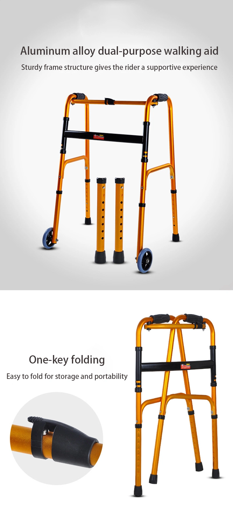 Rehabilitation Walker Adults Foldable Aluminum Alloy Lightweight Walking Aids for Disabled