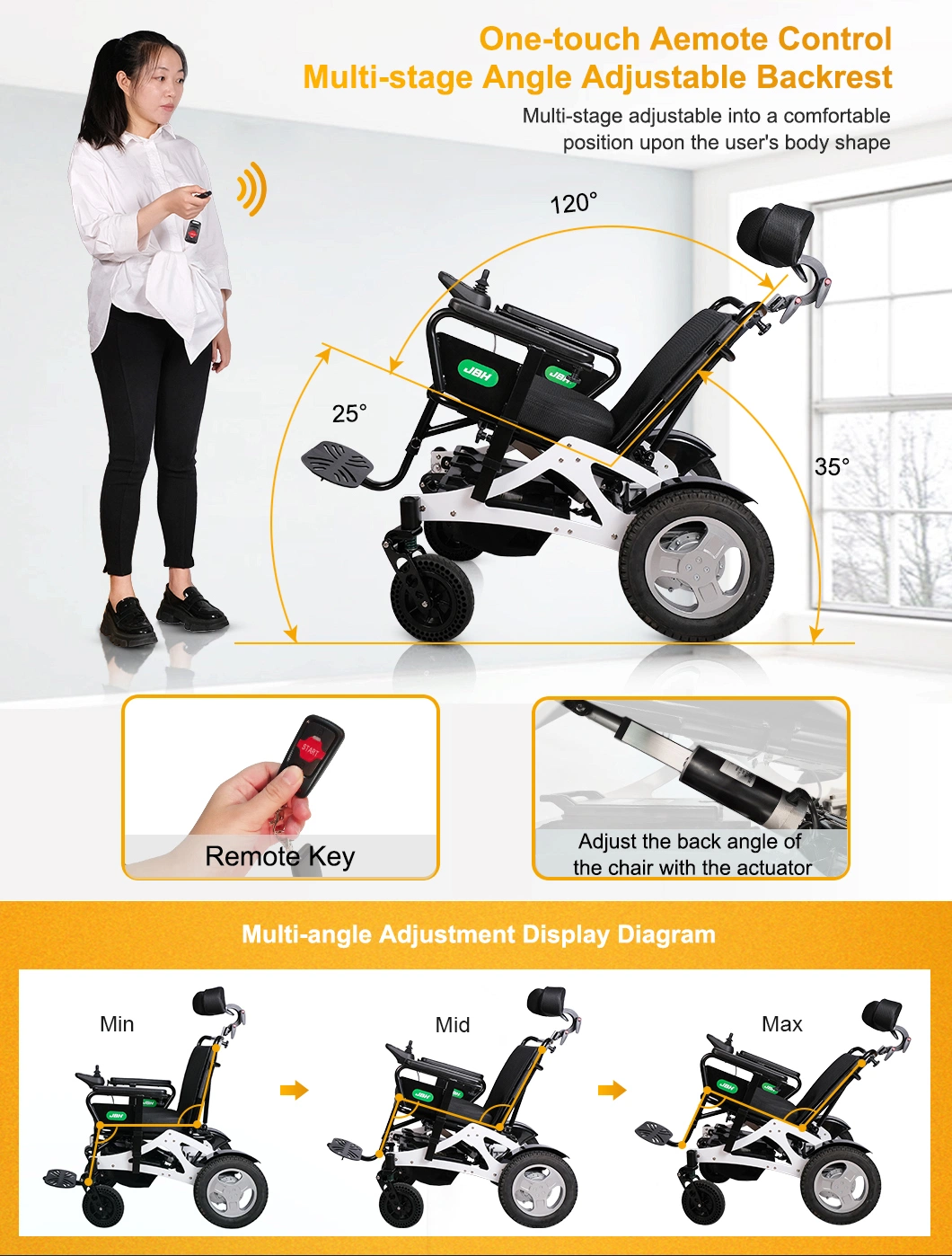 Electronic Folding Lightweight Reclining Electric Wheelchair for Disabled People