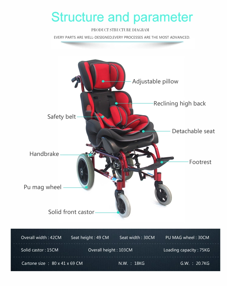2020 Medical Lightweight Manual Wheelchair for Cerebral Palsy Children