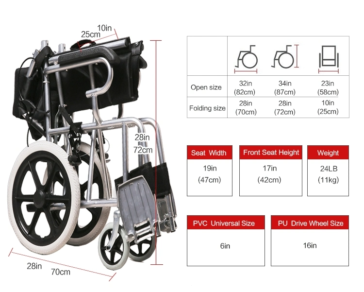 Chinese Manufacturer Aluminium Alloy Light Weight Nylon Cloth Confortable Standing Non Electric Foldable Manual Wheelchair