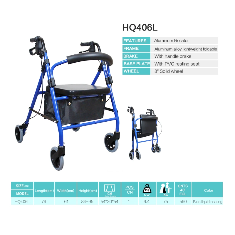 Hanqi Hq406L High Quality Foldable Rollator with Brake for Senior Person